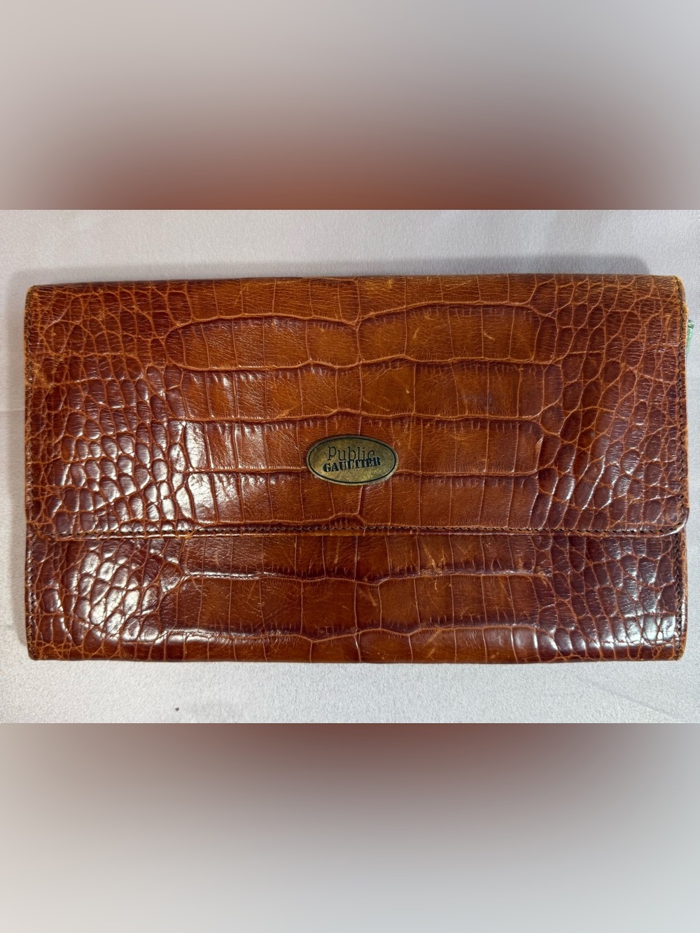 Rare Vintage Jean Paul Gaultier Croc Wallet w/ Electric Lime Interior